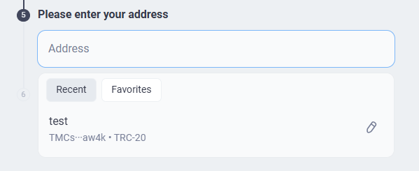 Previously used addresses are substituted from the list