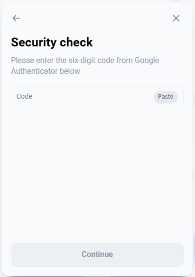 Confirmation of withdrawal using the 2FA code - in the method configured in the profile