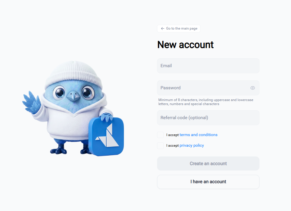 New account creation form
