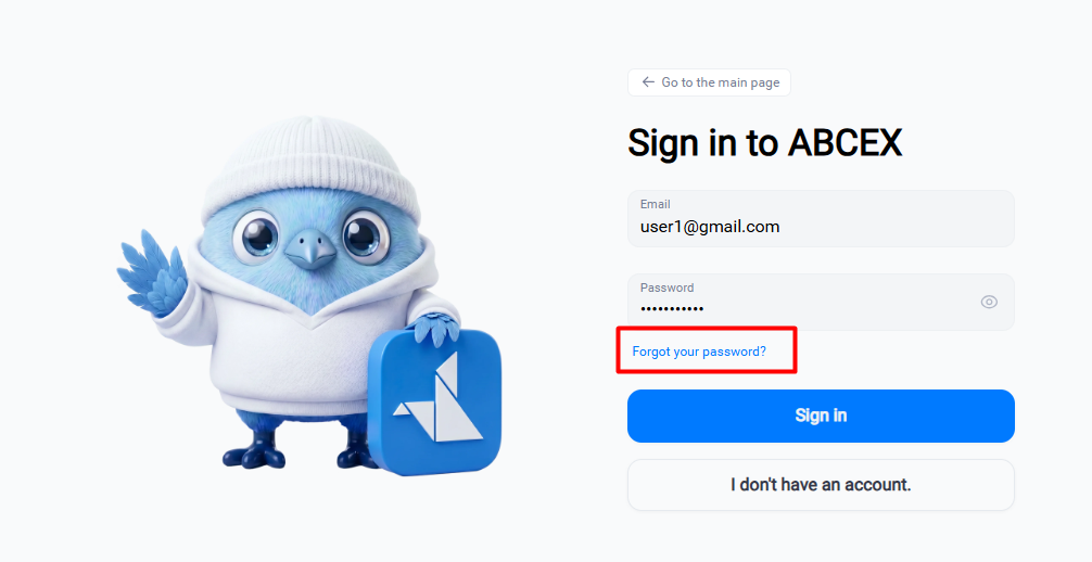 Link “Forgot your password” on the login page