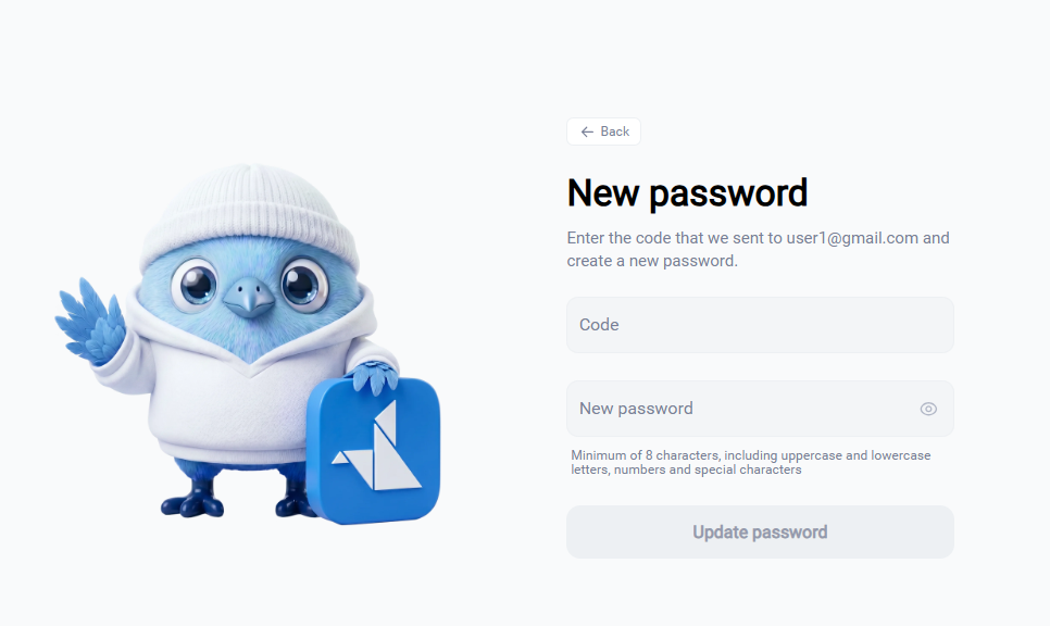 Enter code and new password